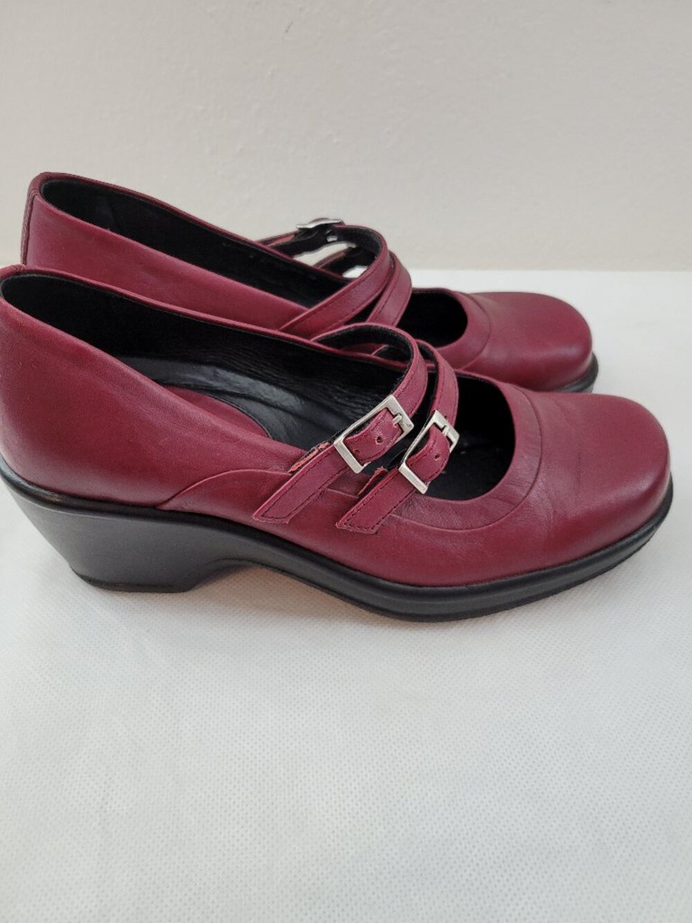 Dansko Double Strap Mary Jane Dark Red Leather Pumps Heels Comfort size 38